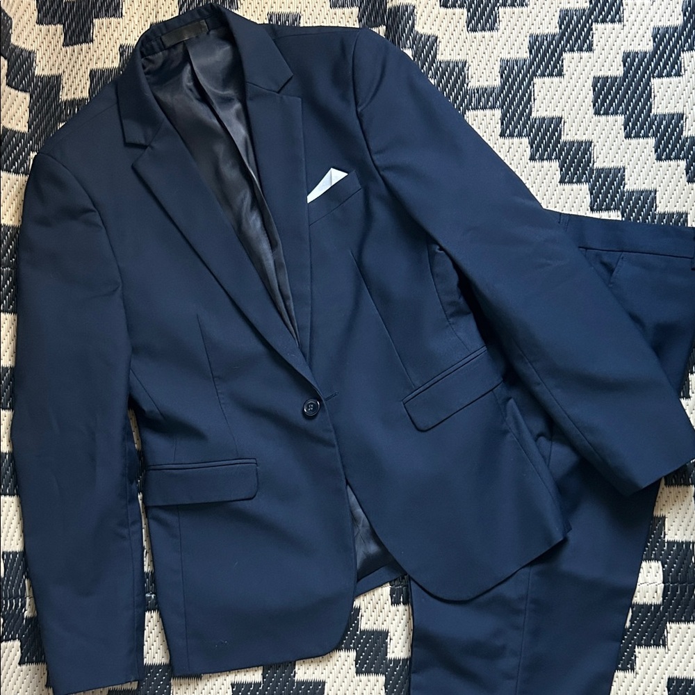 Youth Sz L Custom Slim Fit Black Label Navy Blue Suit